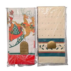 2 Vintage Hallmark Christmas Table Covers Paper Tablecloths‎ Santa's Sleigh Ride